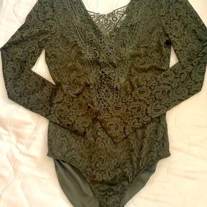 Olive green lace bodysuit